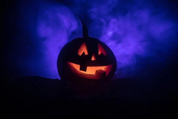 Halloween Pumpa Leende Och Scrary Ögon För Partiet Natten Stäng — Stockfoto
