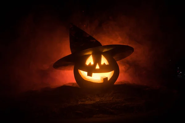 Concepto Halloween Sonrisa Jack Linterna Ojos Aterradores Para Noche Fiesta —  Fotos de Stock