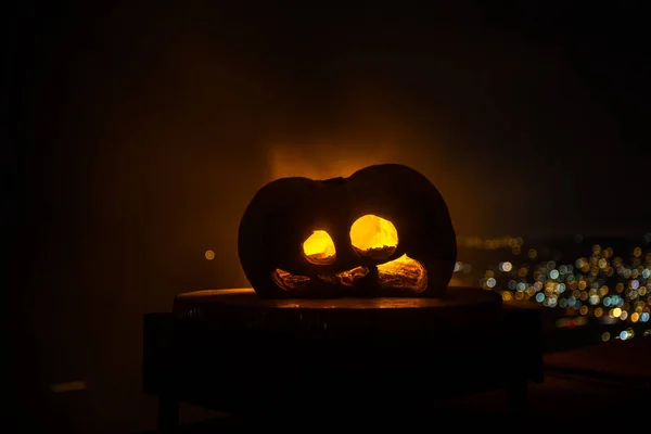 Halloween Citrouille Sourire Scrary Yeux Pour Soirée Vue Rapprochée Citrouille — Photo