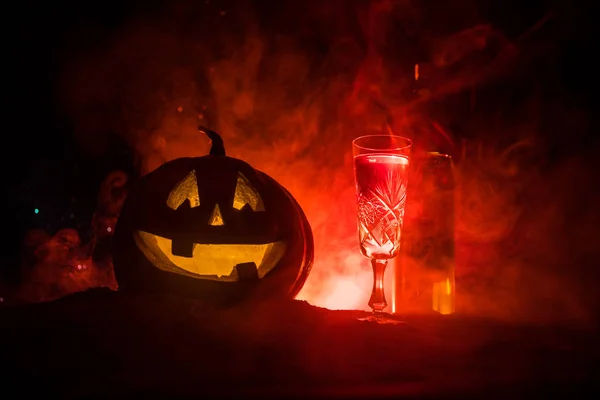Tema Festa Del Vino Halloween Bicchiere Vino Bottiglia Con Halloween — Foto Stock