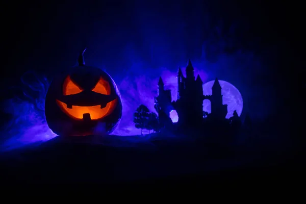 Horror View Halloween Pumpkin Scary Smiling Face Head Jack Lantern — Stock Photo, Image