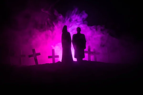 Concetto Horror Halloween Sposa Zombie Spaventoso Cimitero Notturno — Foto Stock