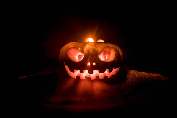 Sonrisa Calabaza Halloween Ojos Rasgados Para Noche Fiesta Vista Cerca —  Fotos de Stock