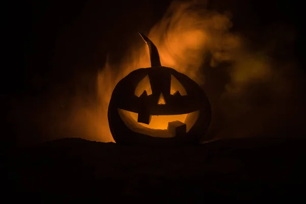 Sorriso Abóbora Halloween Olhos Raspados Para Noite Festa Vista Perto — Fotografia de Stock