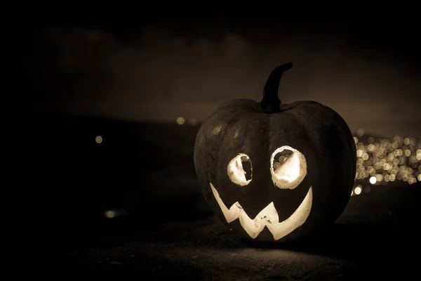 Sonrisa Calabaza Halloween Ojos Rasgados Para Noche Fiesta Vista Cerca — Foto de Stock