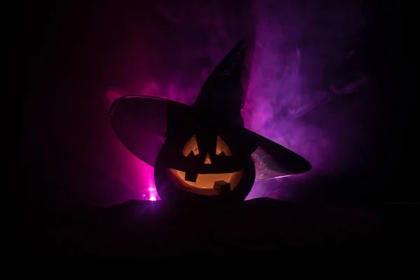 Halloween Koncepció Jack Lantern Mosoly Ijesztő Szemét Fél Éjszakát Közelről — Stock Fotó