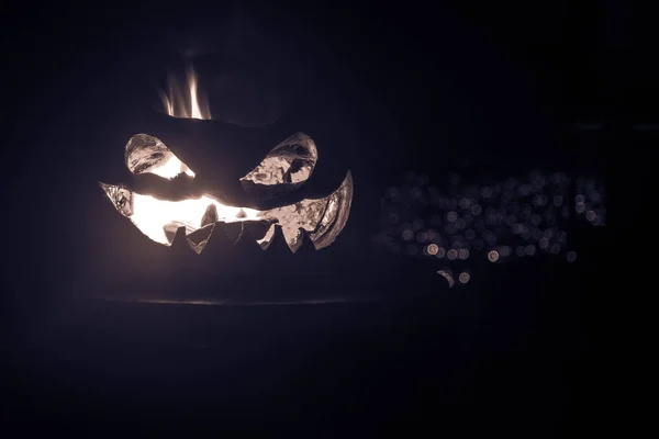 Halloween Kürbislächeln Und Kratzige Augen Für Die Partynacht Nahaufnahme Von — Stockfoto