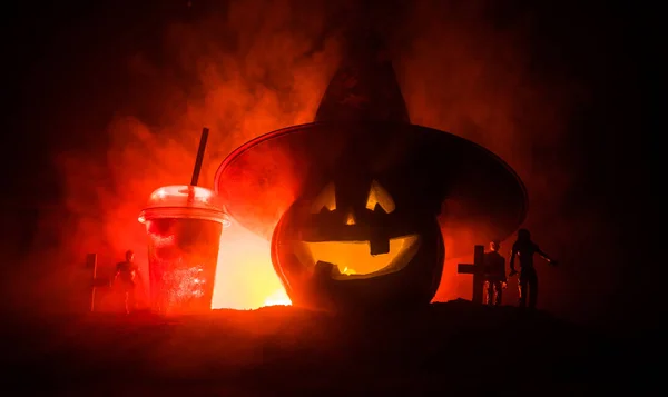 Cócteles Naranja Calabaza Halloween Bebida Festiva Fiesta Halloween Calabaza Asustadiza — Foto de Stock