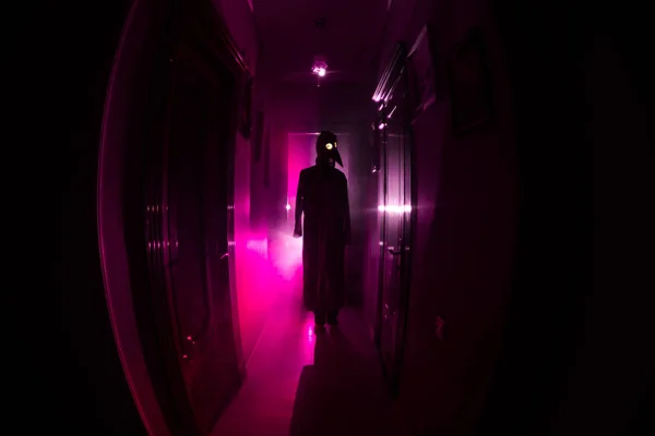 Creepy Silhouette Dark Abandoned Building Horror Halloween Concept Dark Corridor — Stock Photo, Image