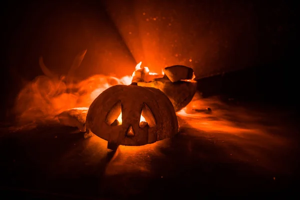 Conceito Halloween Horrível Vista Perto Abóbora Assustadora Morta Dia Das — Fotografia de Stock
