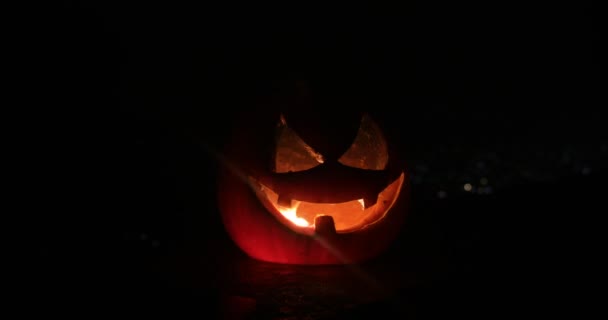 Horror Halloween Concept Close View Scary Dead Halloween Pumpkin Glowing — Stock Video