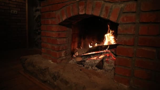 Herbst Oder Winter Brennenden Kamin Gemütlichen Abend Konzept Hautnah Nahaufnahme — Stockvideo