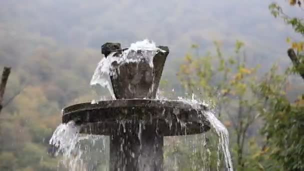 Rent Färskt Vatten Vattenfall Skogen Bergen Gamla Fontän Närbild Reglaget — Stockvideo