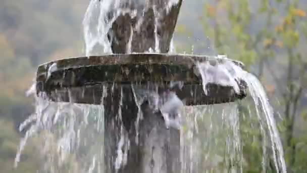 Rent Färskt Vatten Vattenfall Skogen Bergen Gamla Fontän Närbild Reglaget — Stockvideo