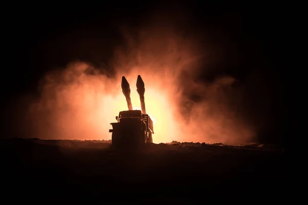 Rocket Launch Fire Clouds Battle Scene Rocket Missiles Warhead Aimed — Stock Photo, Image