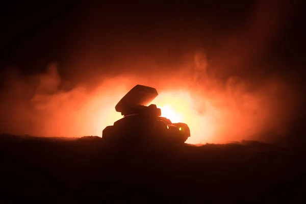 Lanzamiento Cohetes Con Nubes Fuego Escena Batalla Con Misiles Cohete — Foto de Stock