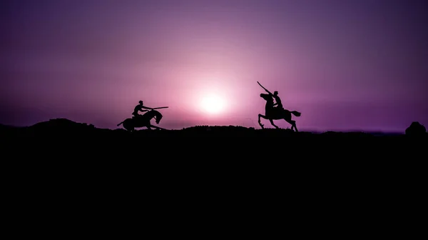 Cena Ataque Conceito Guerra Cavaleiros Cavalo Prontos Para Lutar Soldados — Fotografia de Stock