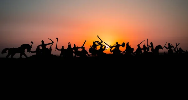 Medieval Battle Scene Cavalry Infantry Silhouettes Figures Separate Objects Fight — Stock Photo, Image