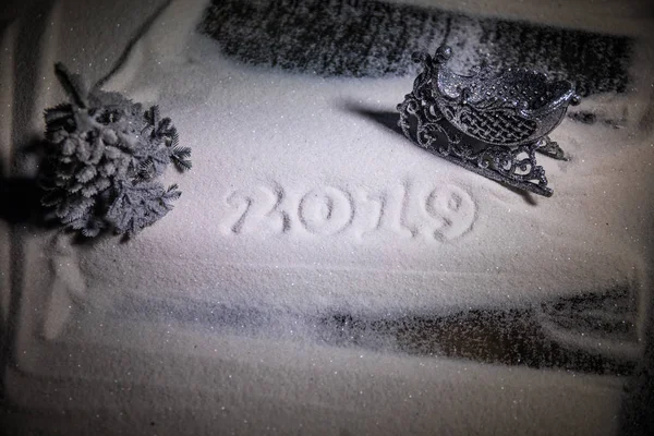 2019 Napisane Śniegu Szczęśliwego Nowego Roku 2019 Puste Miejsce Tekst — Zdjęcie stockowe