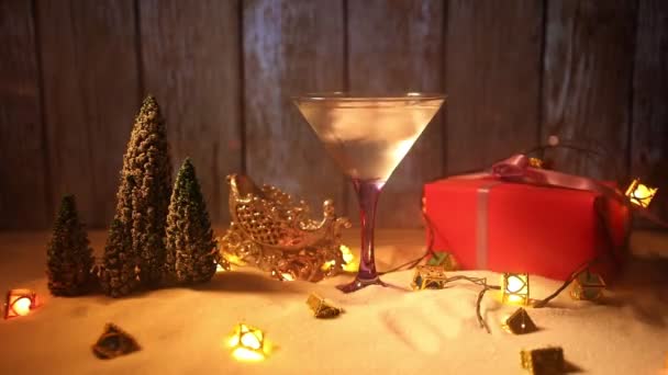 Cocktail Hiver Boisson Alcoolisée Scène Neige Avec Thème Noël Des — Video