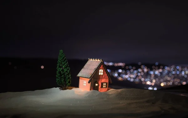 Noel Yeni Yıl Minyatür Içinde Belgili Tanımlık Kar Köknar Ağacı — Stok fotoğraf