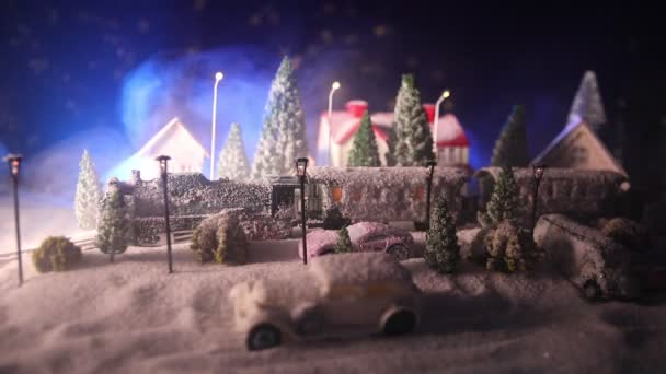 Miniature Scène Hivernale Avec Maisons Noël Gare Arbres Couverte Neige — Video