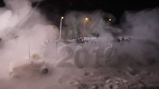 Miniatura Cena Inverno Com Casas Natal Estação Trem Árvores Cobertas — Vídeo de Stock