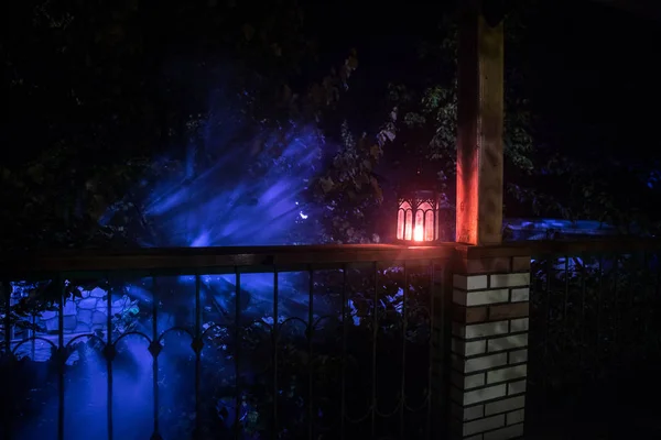 Lanterne Style Rétro Nuit Belle Lampe Lumineuse Colorée Balcon Dans — Photo