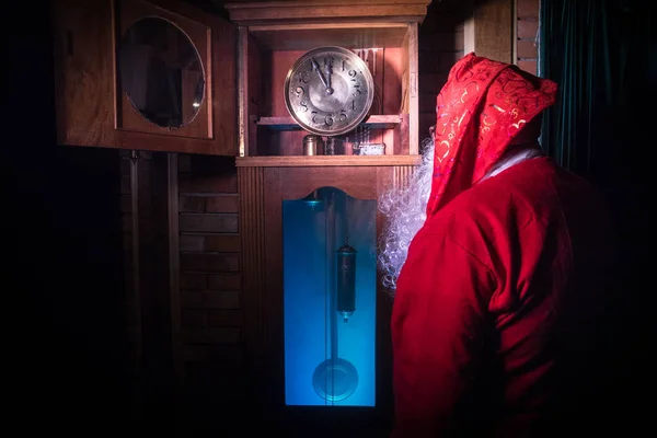 Babbo Natale Casa Legno Interno Che Mostra Tempo Orologio Concetto — Foto Stock