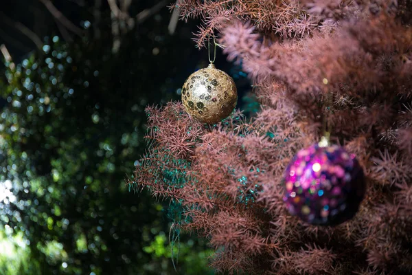 Bauble Árbol Decoración Navidad Año Nuevo Rama Pino Con Luces — Foto de Stock