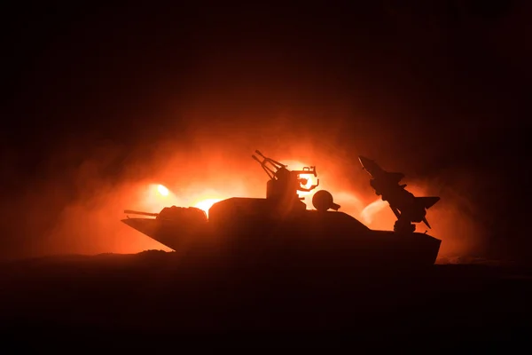 Sea Battle Scene Silhouette Military War Ship Dark Foggy Toned — Stock Photo, Image