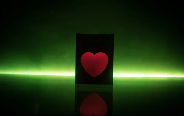 Dark Table Valentines Day Concept Love Red Shape Heart Bokeh — стоковое фото