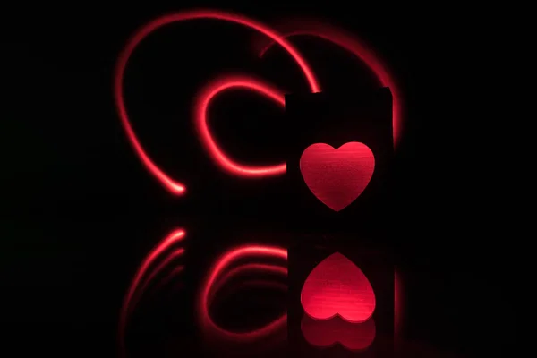 Dark Table Valentines Day Concept Love Red Shape Heart Bokeh — Stock Photo, Image