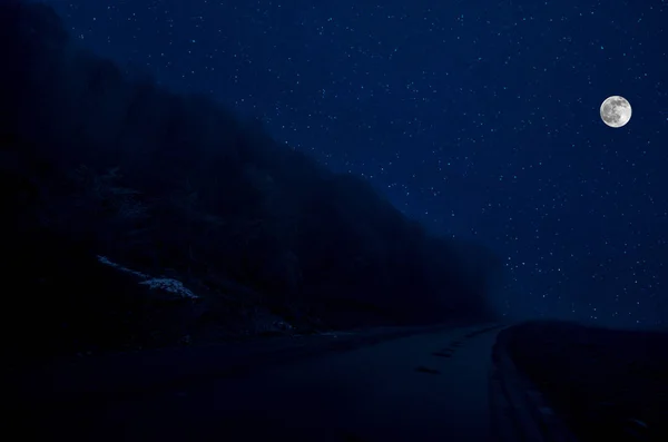 Mountain Road Forest Full Moon Night Scenic Night Landscape Country — Stock Photo, Image