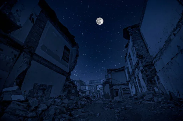 Full Moon Ruins Old Grunge Building Night Beautiful Night Landscape — Stock Photo, Image