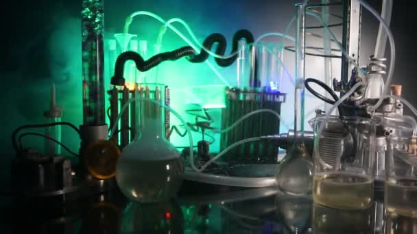 Farmacia Química Tema Frasco Vidrio Prueba Con Solución Laboratorio Investigación — Vídeos de Stock