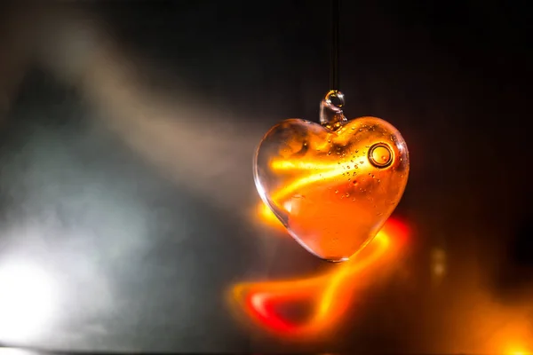 Valentines Day Concept Glas Transparant Hart Donker Glas Hart Gloed — Stockfoto