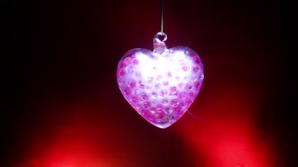 Valentines Day Concept Glass Transparent Heart Dark Glass Heart Glows — Stock Video