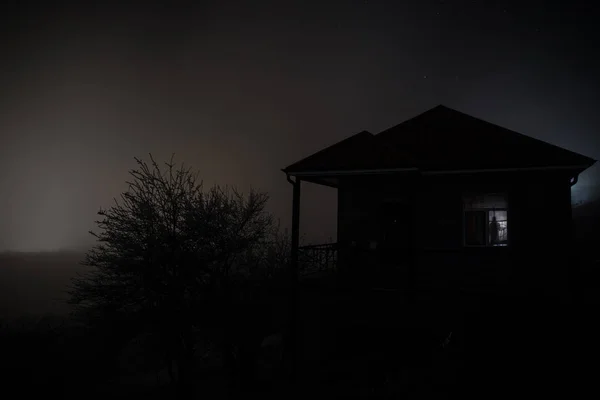 Casa Velha Com Fantasma Floresta Noite Abandonada Haunted Horror House — Fotografia de Stock
