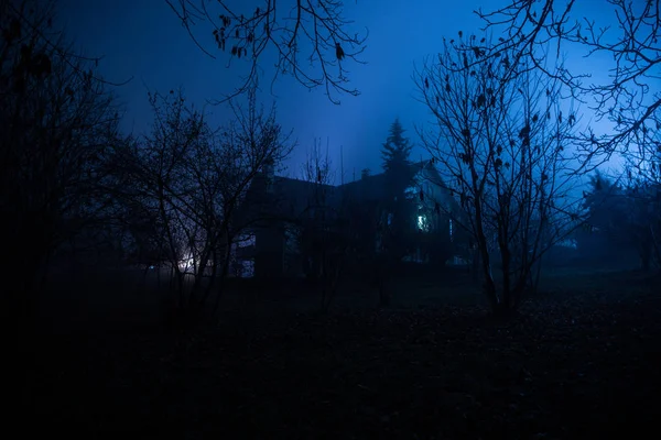 Casa Velha Com Fantasma Floresta Noite Abandonada Haunted Horror House — Fotografia de Stock