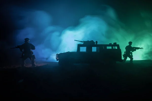 Concepto Guerra Escena Batalla Fondo Del Cielo Niebla Guerra Siluetas — Foto de Stock