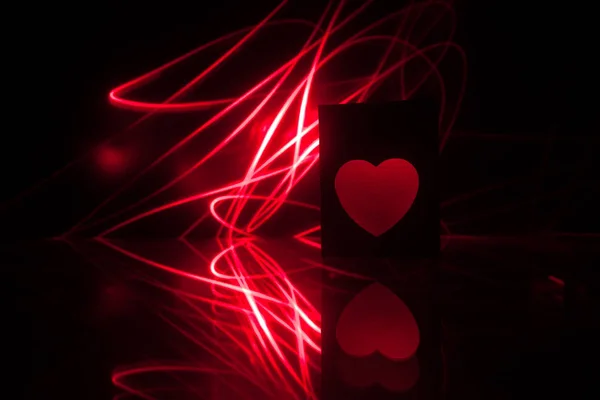 Dark Table Valentines Day Concept Love Red Shape Heart Bokeh — стоковое фото