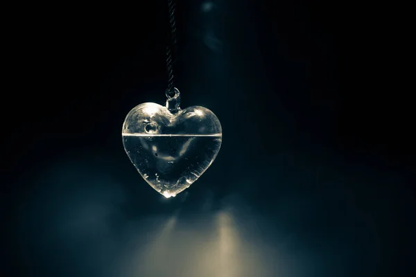 Valentines Day Concept Beautiful Glass Heart Dark Foggy Background Transparent — Stock Photo, Image