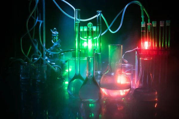 Farmacie Chemie Téma Zkušební Skleněná Baňka Roztokem Výzkumné Laboratoři Věda — Stock fotografie