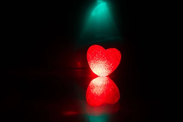 Dark Table Valentines Day Concept Love Red Shape Heart Bokeh — стоковое фото