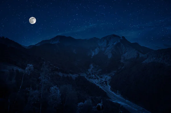 Bellissimo Paesaggio Notturno Con Montagne Notturne Stellate Foresta Foresta Notturna — Foto Stock