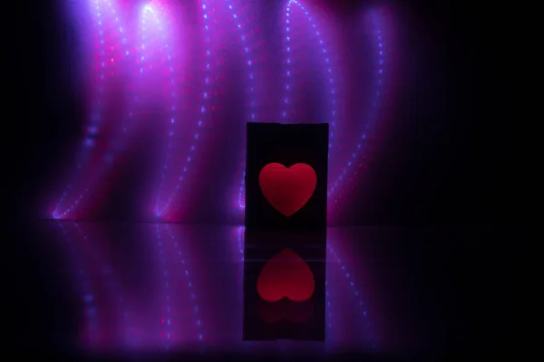 Table Sombre Concept Saint Valentin Amour Coeur Forme Rouge Avec — Photo