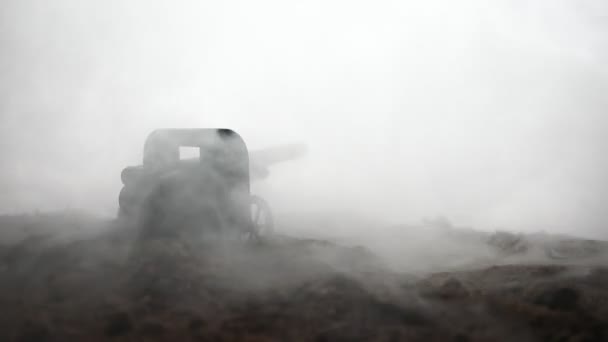Battle Scene Silhouette Old Field Cannon Standing Field Ready Fire — Stock Video