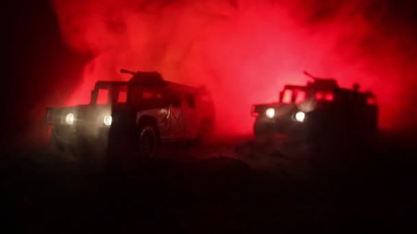 Concept Guerre Scène Bataille Sur Fond Brouillard Guerre Silhouettes Combat — Video