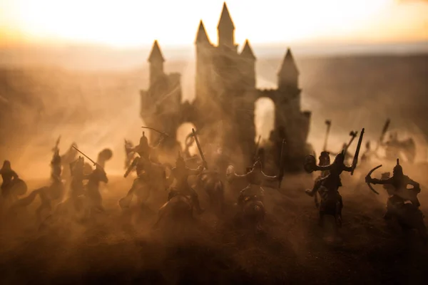 Medieval Battle Scene Cavalry Infantry Silhouettes Figures Separate Objects Fight — Stock Photo, Image